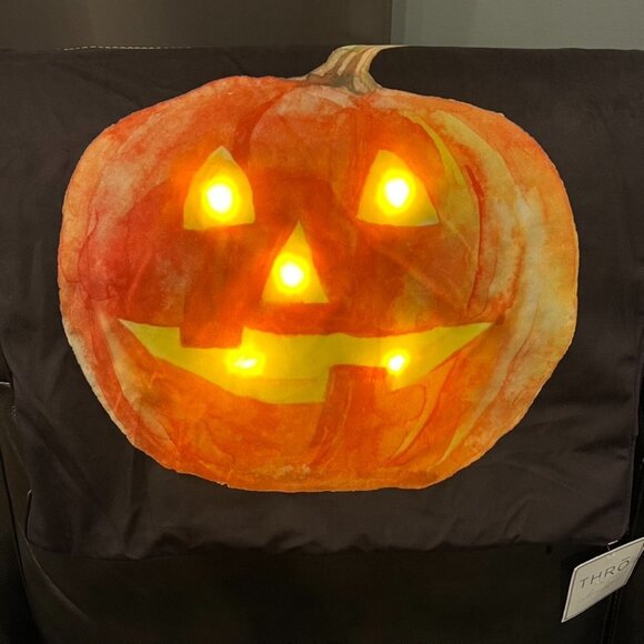 NWT THRO by Marlo Lorenz Velvet Light-Up Pumpkin Pillow Cover. 20" x 20" - Picture 2 of 8
